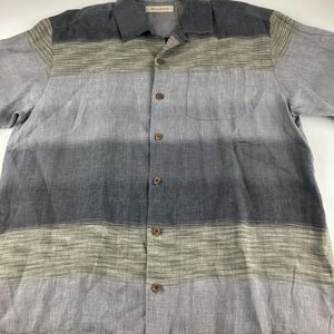 Tommy Bahama SAMPLE Shirt Mens L 100% Linen Stripe Camp Hawaiian Rare